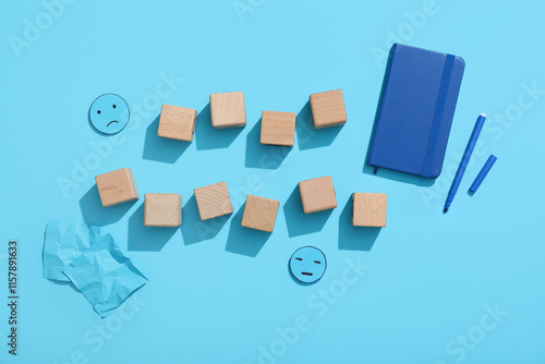 Cubes with notebook and dra...
