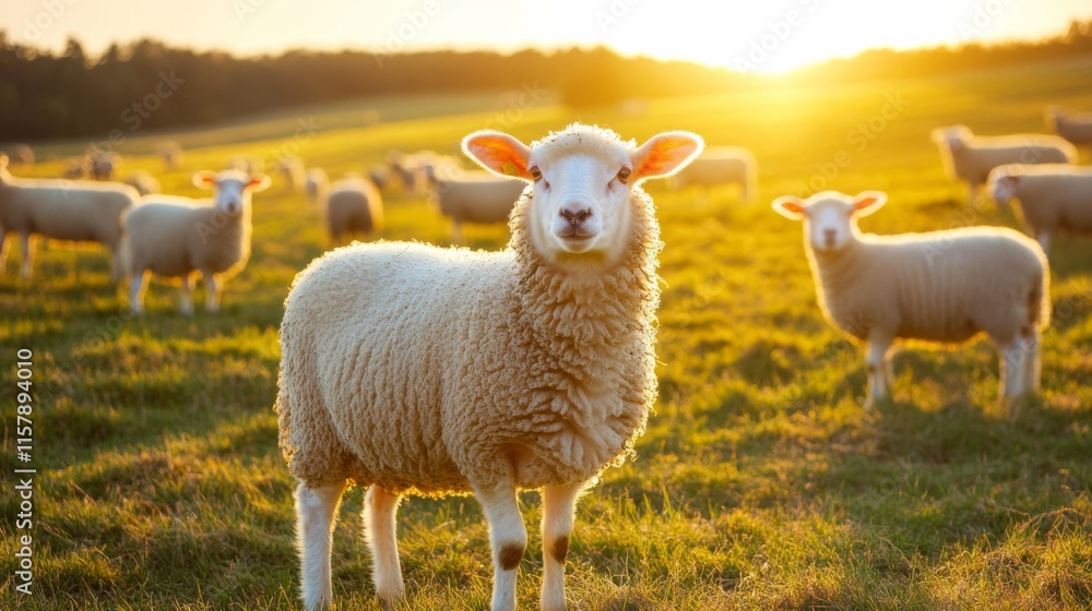Fototapeta premium Vibrant Organic Farm with Sheep in Sunlit Field