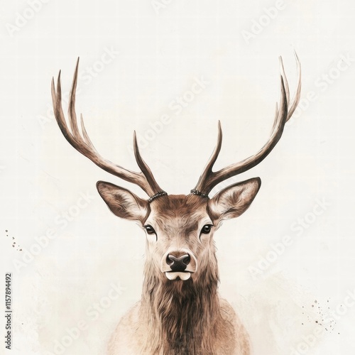 Elegant illustrated deer with majestic branching antlers perfect for creative mock up and artistic projects. Generative AI photo