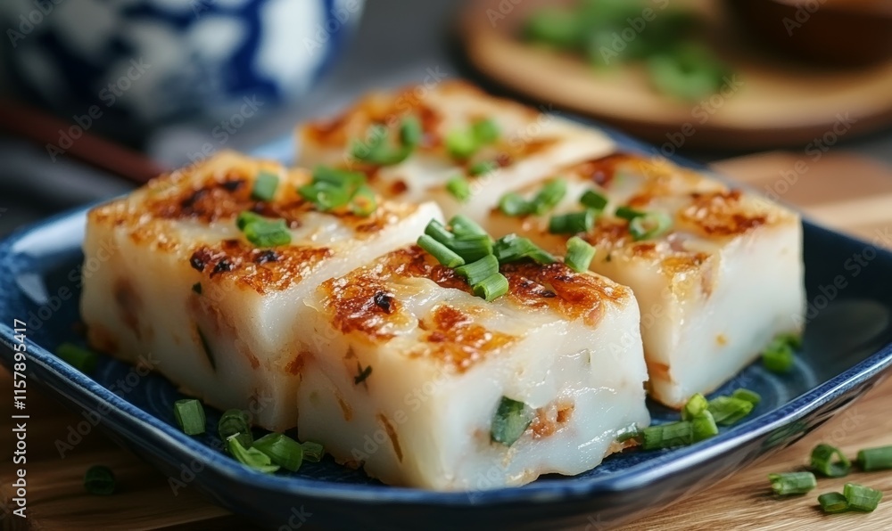 Chinese radish cake is a delicious dish to celebrate the lunar new year. Chinese radish cake is a delicious dish to celebrate the lunar new year.