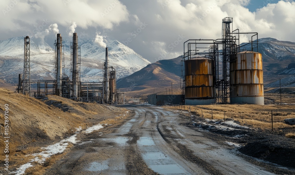 Obraz premium Gas treatment plant. Terrain marked by the presence of the oil and gas industry.