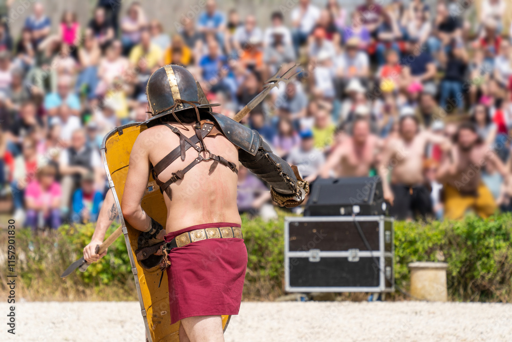 A fight of gladiators in a historical arena A fight of gladiators in a historical arena