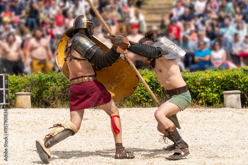 Photos A fight of gladiators in a historical arena
