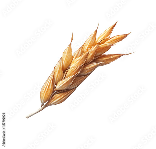 Golden Ear of Grain Isolated on White Background - Natural Seed Planting Concept