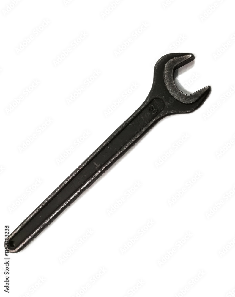 black wrench on white background concept of objects and tools for work and industry. black wrench on white background concept of objects and tools for work and industry.