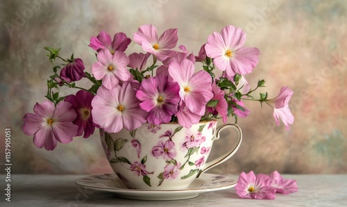 Wallpaper Mural Elegant ceramic cup with vibrant pink flowers arrangement Torontodigital.ca