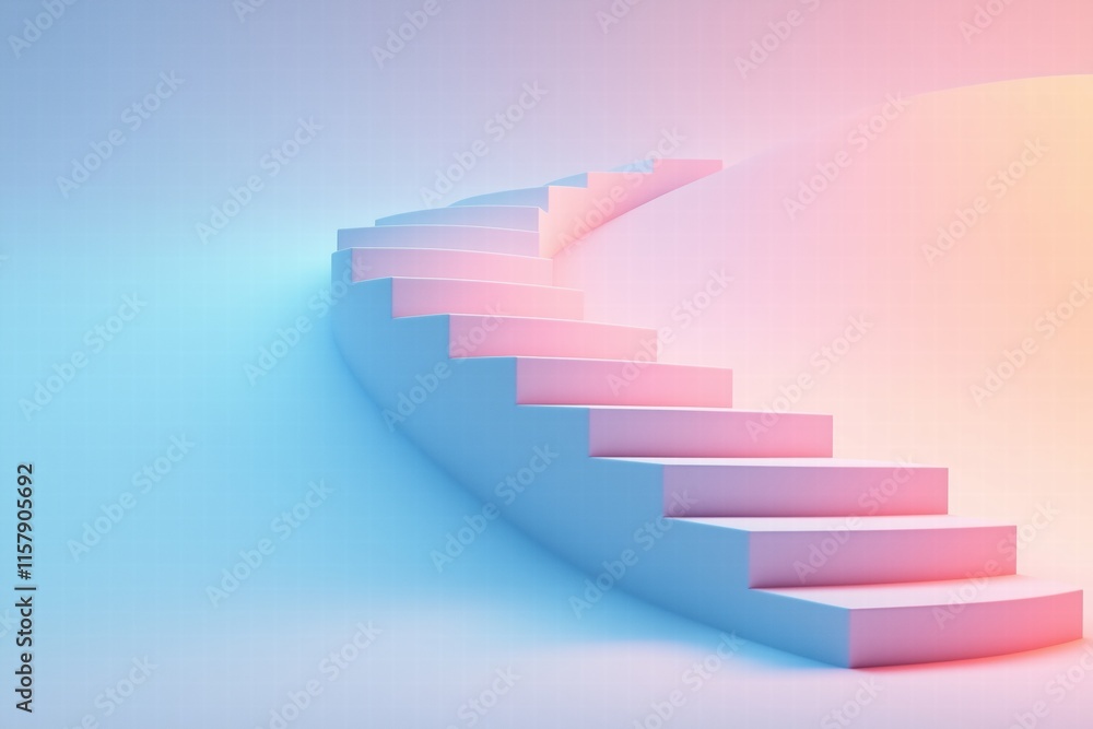 Obraz premium Abstract staircase in soft pink and blue gradient. modern architecture concepts
