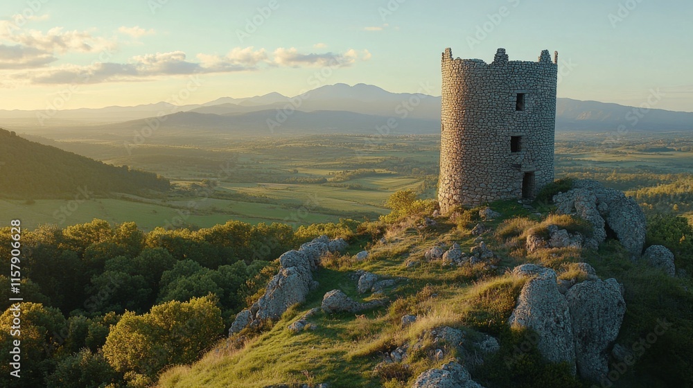 Scenic Tower Overlooking Panoramic Landscape at Dusk Scenic Tower Overlooking Panoramic Landscape at Dusk