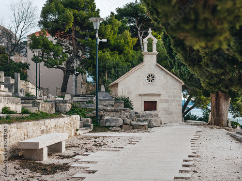 Church of Our Lady of Snow located at the old cemetery in Omis, Dalmatia, Croatia.