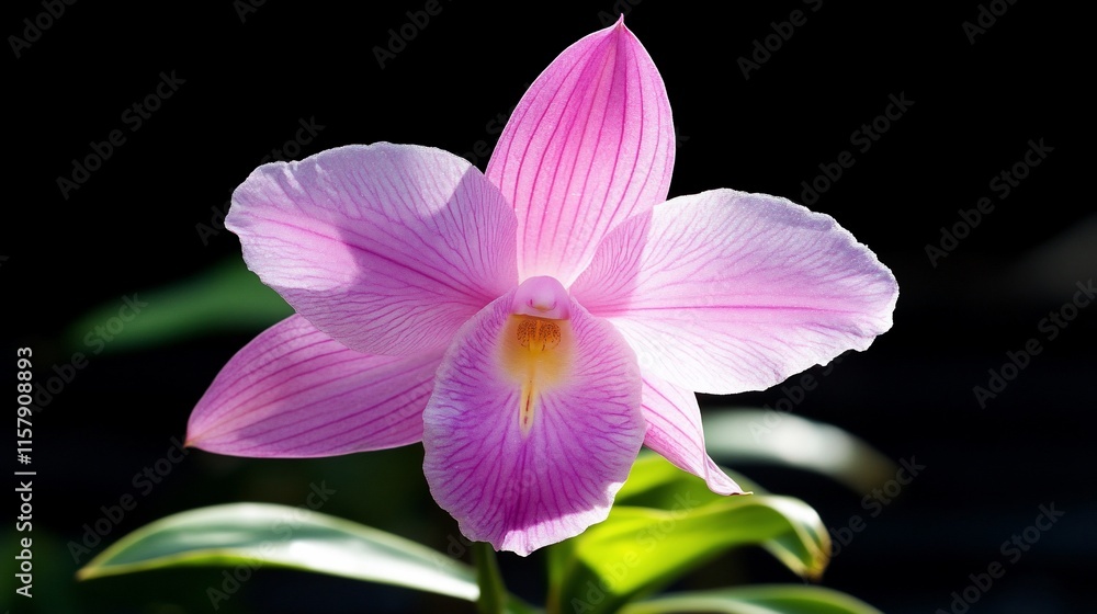 Obraz premium A vibrant pink orchid flower in natural light against a dark background.