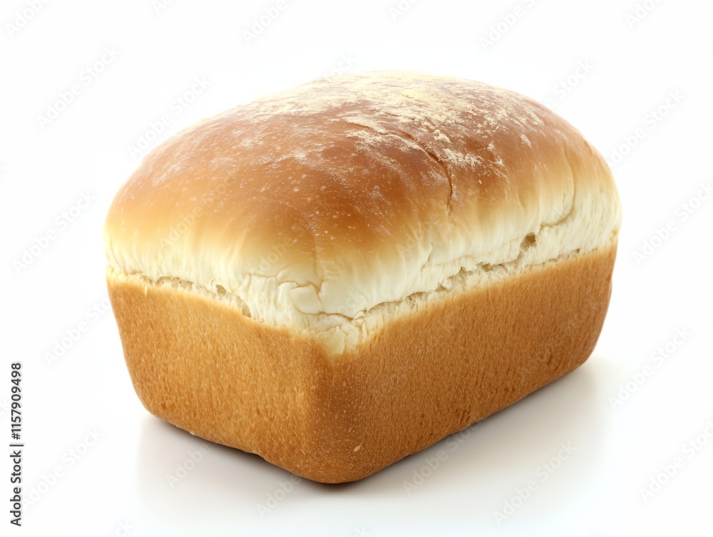 A loaf of bread with a crusty edge sits on a white background. The bread is freshly baked and looks delicious A loaf of bread with a crusty edge sits on a white background. The bread is freshly baked and looks delicious