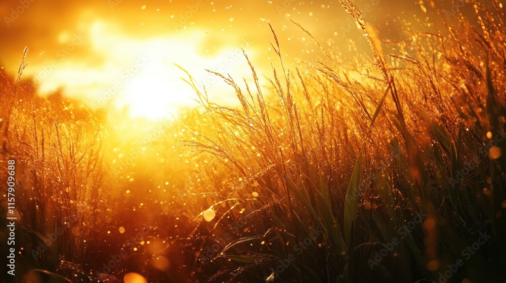 Corn Stalks Swaying in the Wind During Sunset with Golden Light Corn Stalks Swaying in the Wind During Sunset with Golden Light