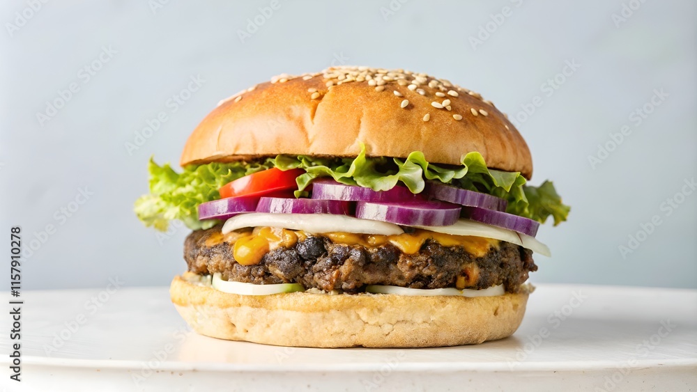 Black bean burger with fresh vegetables on a light background Black bean burger with fresh vegetables on a light background