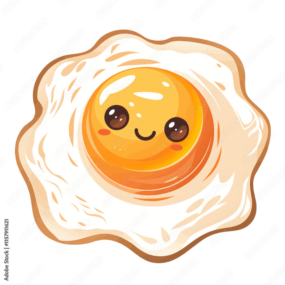 An illustration of a fried egg with a cute face. An illustration of a fried egg with a cute face.