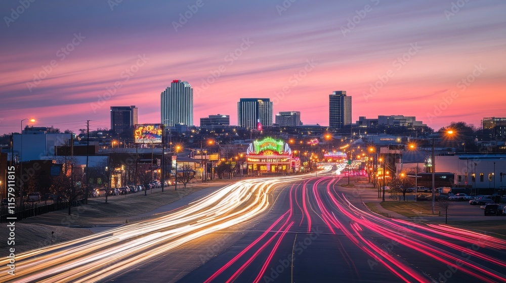 Fototapeta premium Vintage City Skyline with Diffused Lighting at Dusk