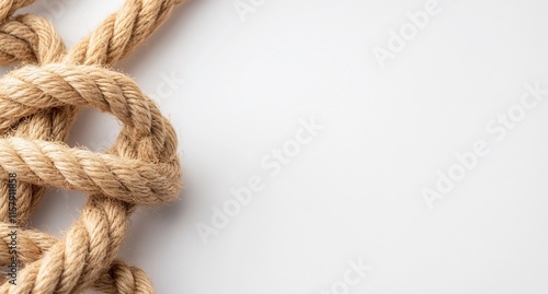 A close-up of intertwined rope on a clean, white background. photo