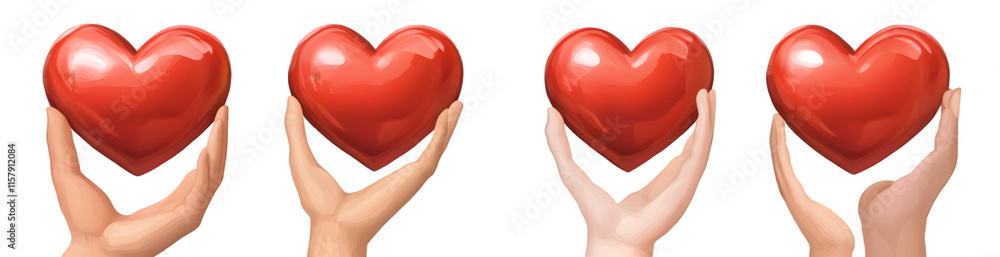 Hands Holding Red Hearts in a Series - Symbolizing Love and Affection Hands Holding Red Hearts in a Series - Symbolizing Love and Affection