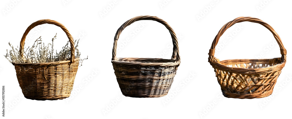 Obraz premium Three Beautifully Crafted Wicker Baskets for Home Decor and Storage Solutions