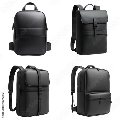 Sleek Black Leather Backpack   Multiple Views