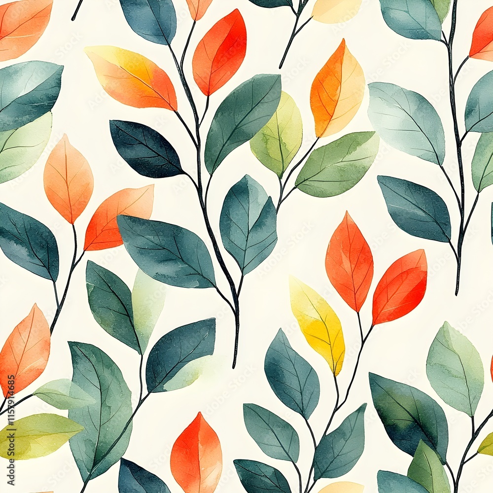 Seamless pattern with simplified leaf motifs in pastel sage green and peach colors Seamless pattern with simplified leaf motifs in pastel sage green and peach colors