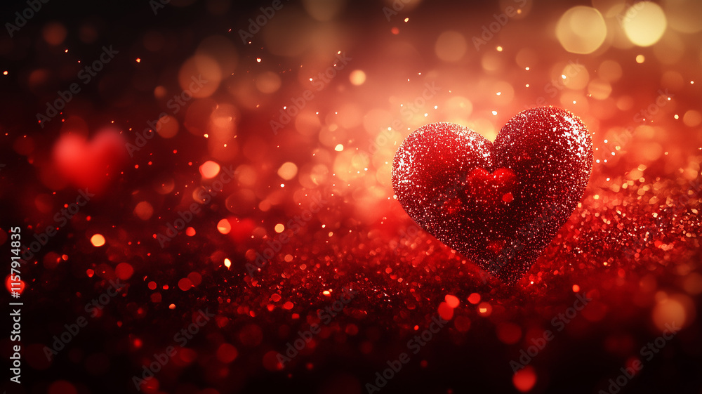 Glittering red heart against a dark, bokeh background. Perfect for romantic and festive themes. Glittering red heart against a dark, bokeh background. Perfect for romantic and festive themes.