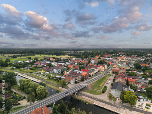 Obraz na płótnie Summer aerial skyline cityscape of Wieleń, Wielkopolska, Poland. Wide panoramic view w salonie