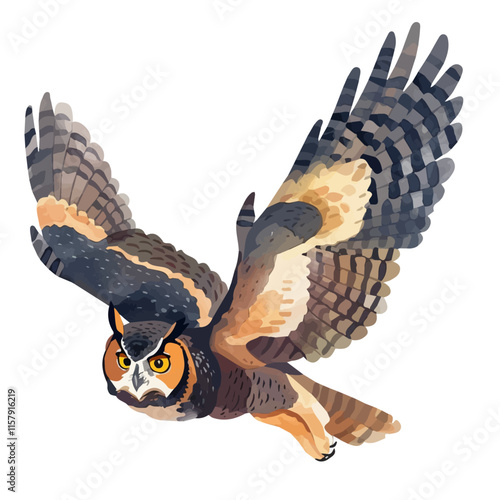 A dynamic scene of an owl silently flying through the night, showcasing its grace and stealth.


