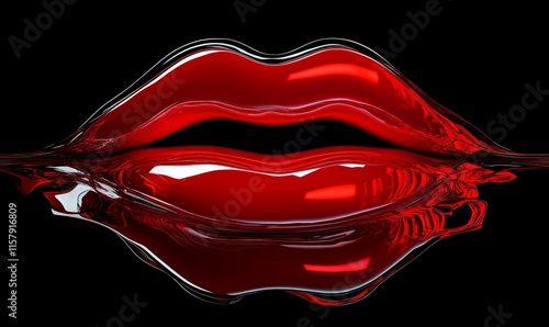 Glossy Red Lips Close-Up with Reflections, sensuality, boldness