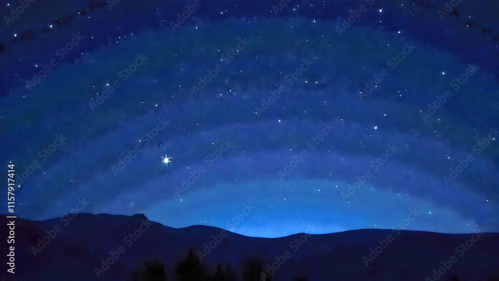 Fototapeta premium Starry night sky over mountain silhouette with captivating blue glow