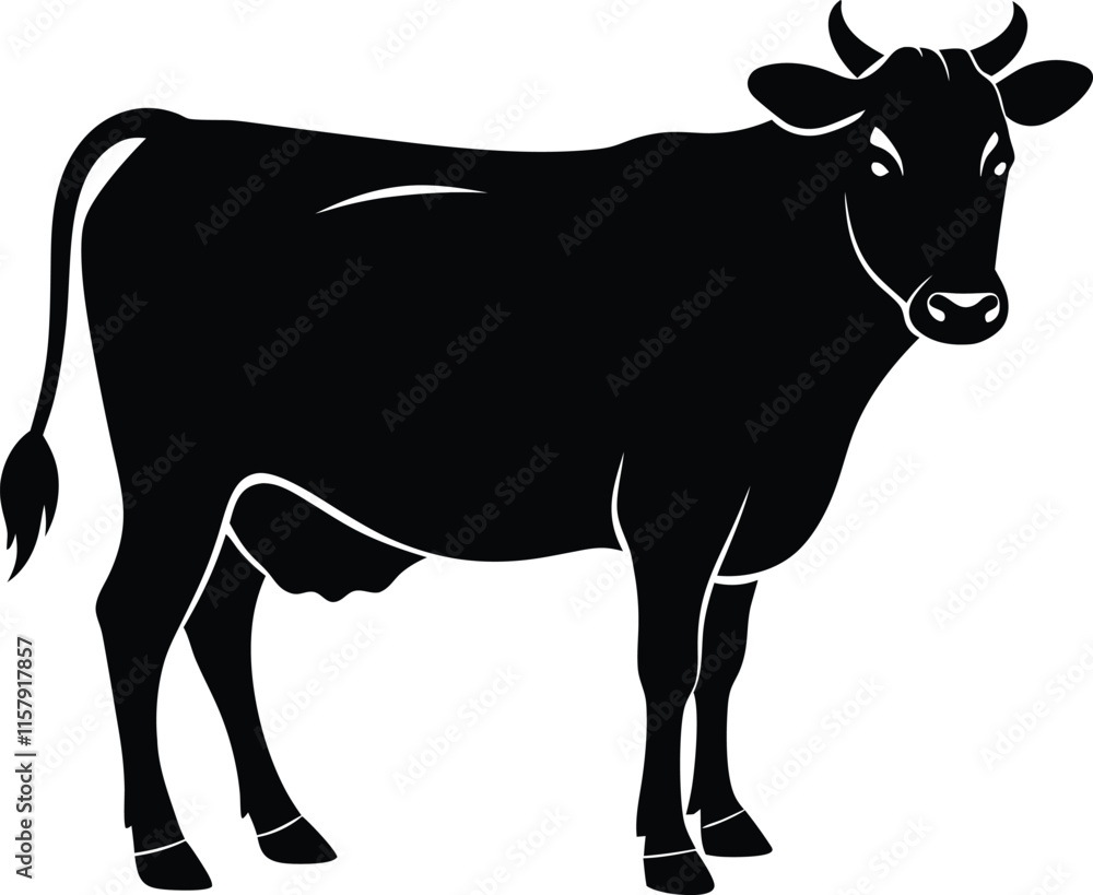 Fototapeta premium Cow Silhouette icon illustration Vector White Background. Dairy cattle or dairy cow icon
