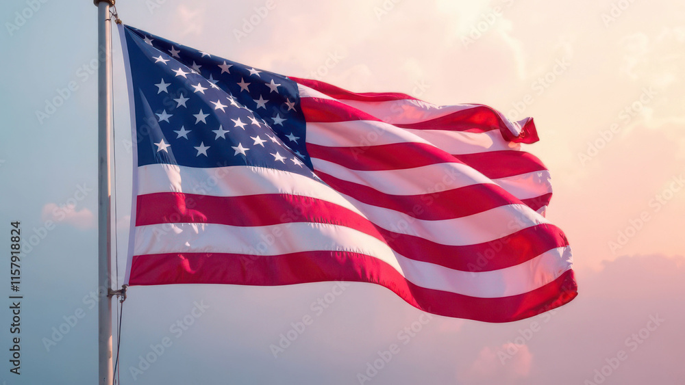 American flag waving in the wind against a cloudy sky American flag waving in the wind against a cloudy sky