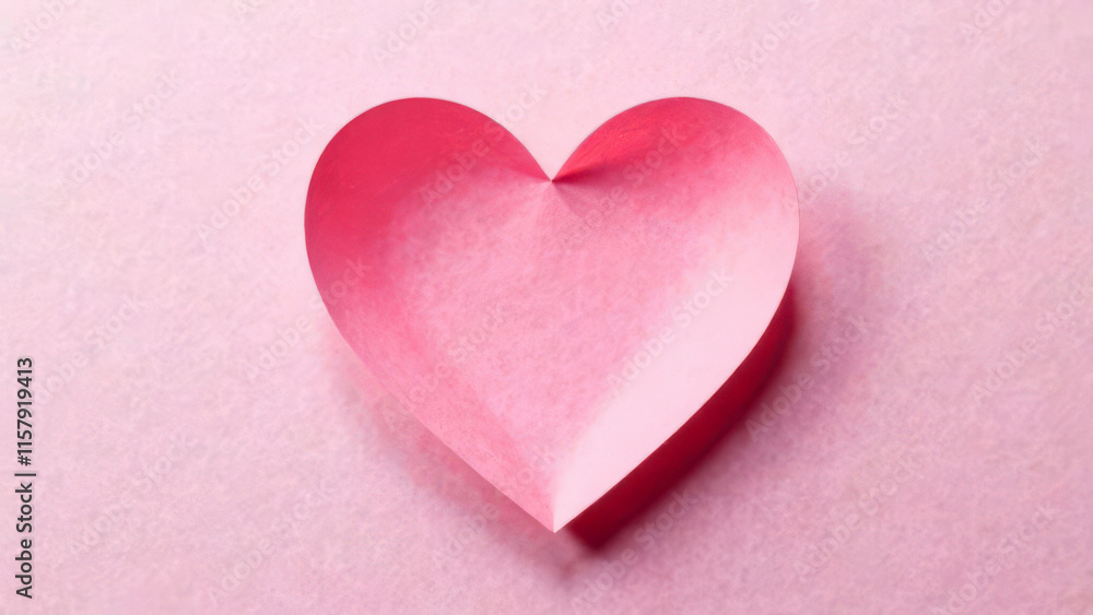Pink paper heart on soft pink background with delicate shadow Pink paper heart on soft pink background with delicate shadow