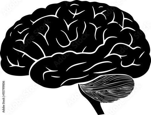 Silhouette illustration of a human brain in black and white.