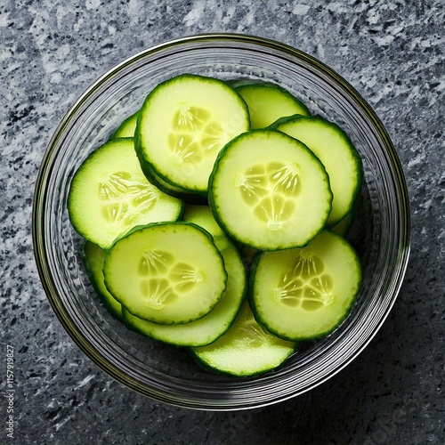 slices of cucumber in a glass bowl