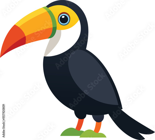 Big toucan bird on a branch isolated on white background. 