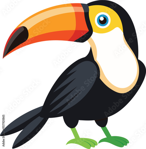 toucan tropical bird with a massive bill and typically brightly colored plumage cartoon animal design flat vector illustration