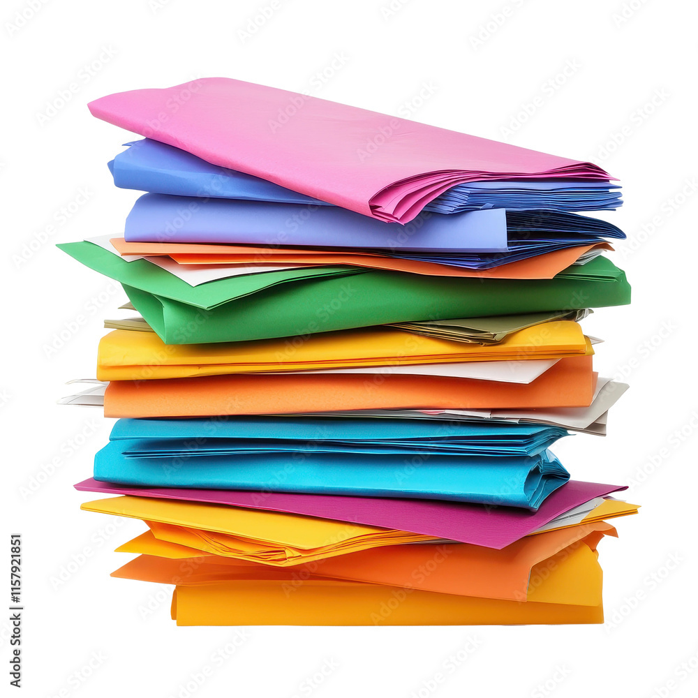 Colorful Stacked Papers on a White Background Colorful Stacked Papers on a White Background