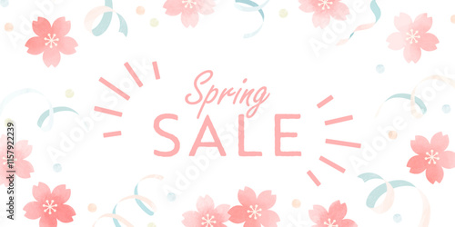 水彩風 桜のスプリングセール背景素材 ( ベクター バナー カード 春 デザイン )