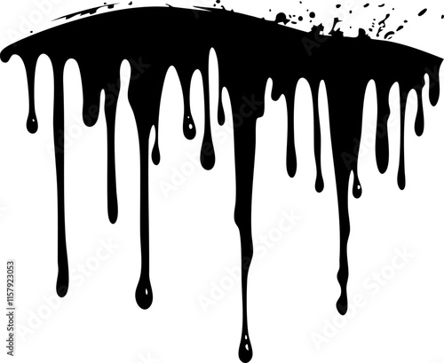 Black paint drips and splatters isolated on a white background.