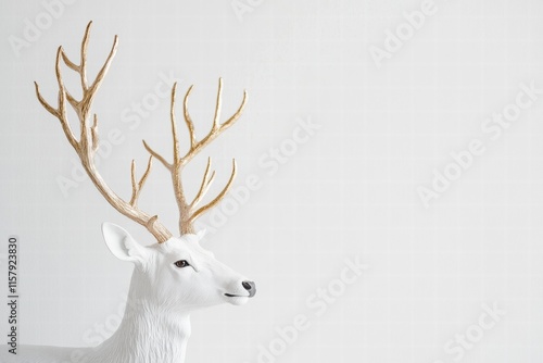 Elegant deer with branching antlers in a minimalist setting for modern decor and creative mockup purposes. Generative AI photo