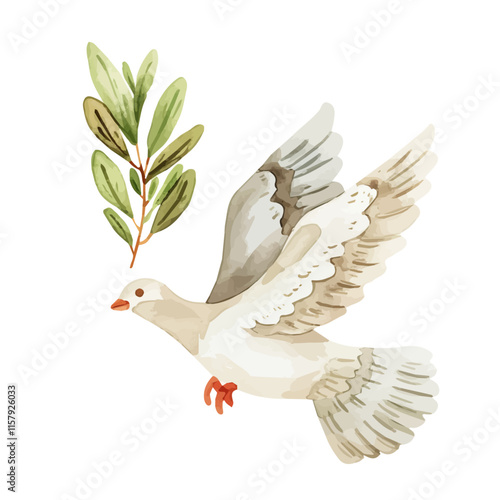A watercolor vector painting of a dove nesting in a balcony corner, isolated on a white background. Dove vector.