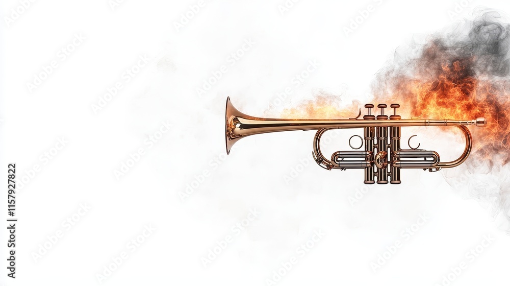 A trumpet emitting flames and smoke. A trumpet emitting flames and smoke.