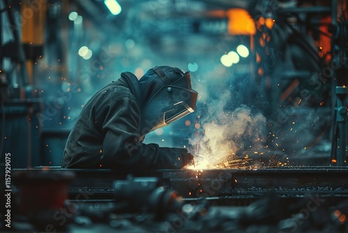image of welding worker team working arc weld metal joint production in heavy industry danger and risk workplace with eyes safety equipment