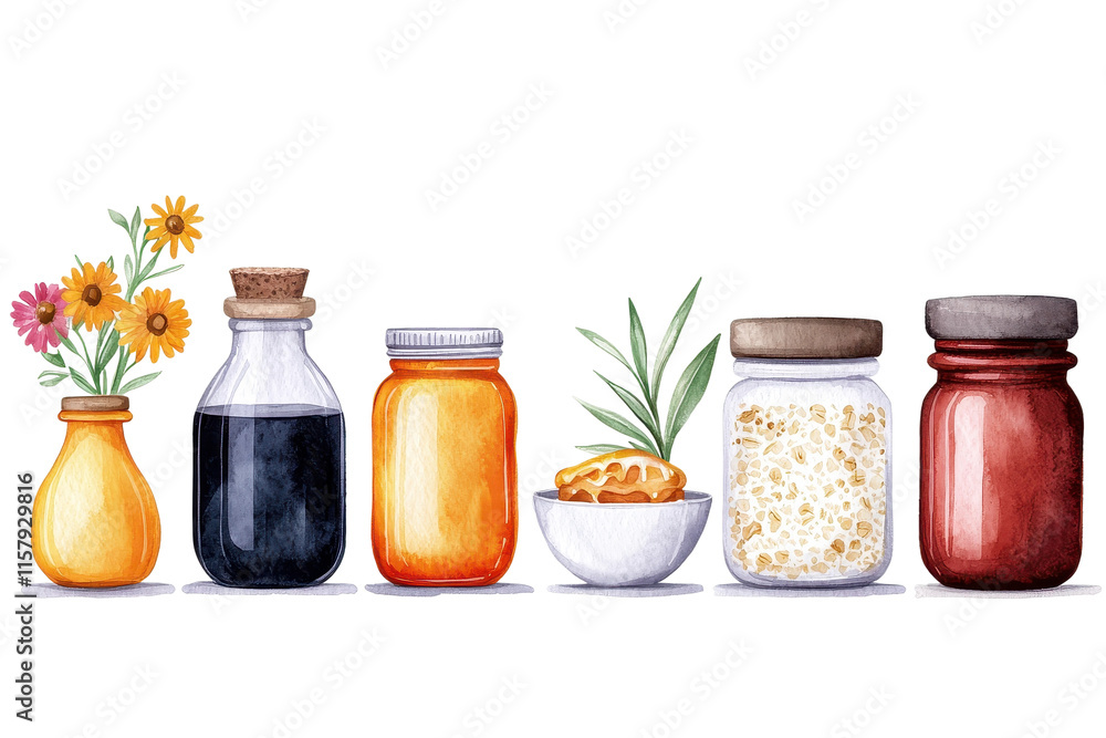 Colorful Jars with Natural Ingredients Colorful Jars with Natural Ingredients