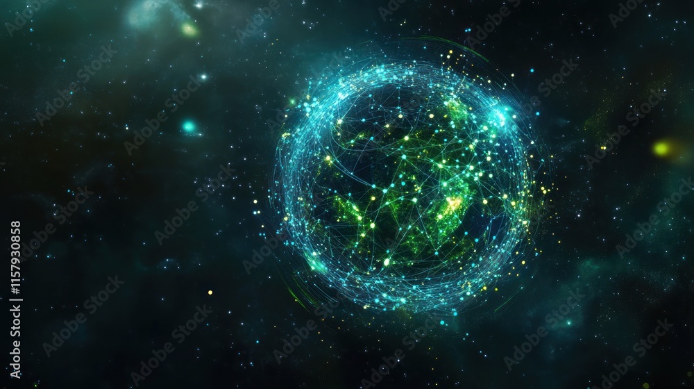 Obraz premium Futuristic glowing Earth in space, digital network.