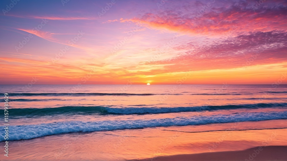 Breathtaking ocean sunset with vibrant colors and serene horizon Breathtaking ocean sunset with vibrant colors and serene horizon