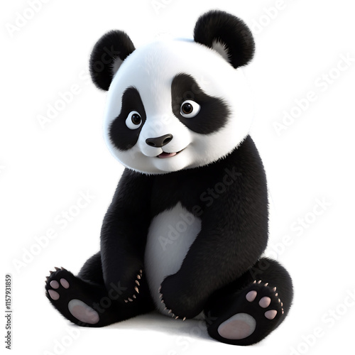 Adorable 3D Rendered Baby Panda. Transparent Background. photo