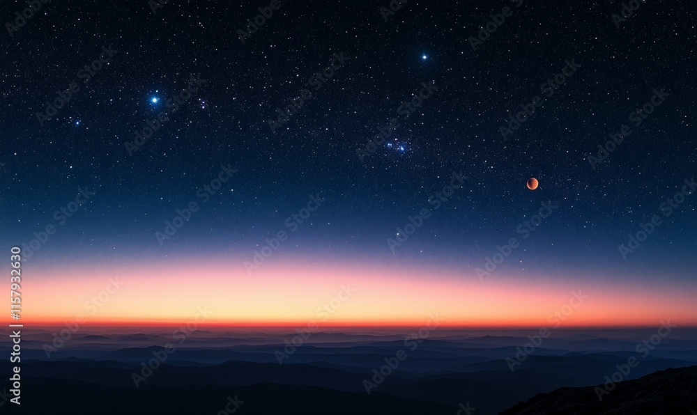 Fototapeta premium Starry sky and sunrise over planets in space: a magnificent view