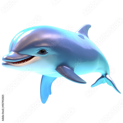 Adorable 3D Render of a Smiling Dolphin. Transparent Background. photo