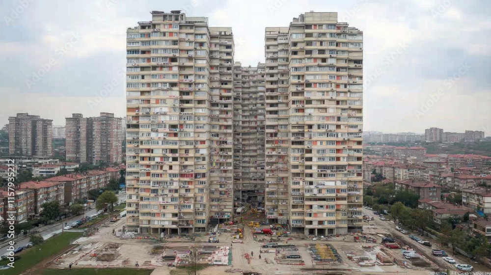 Fototapeta premium Twin Towers in Urban Landscape: A City's Architectural Marvel